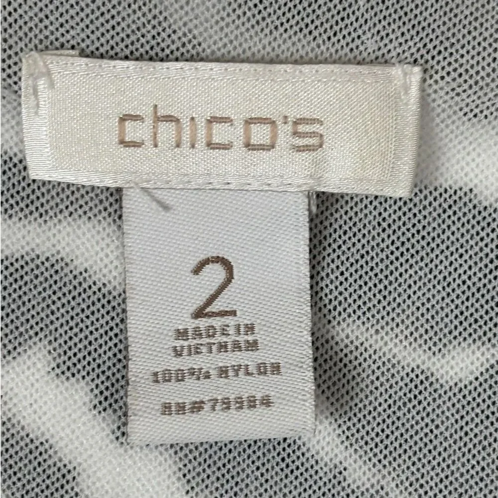 Chico's Zebra Print Mesh Size 2 L Ruffle Tank Top Sleeveless Black and White EUC - Picture 3 of 8